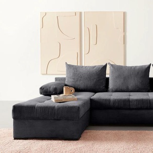 Wohnlandschaft INOSIGN Josy U-Form Sofas Gr. B/H/T: 269cm x 41cm x 161cm, Cord, Recamiere beidseitig montierbar, mit Bettfunktion und Bettkasten, grau (anthrazit) inkl. Bettfunktion, Bettkasten und Kissen, mit 2 Recamieren Bestseller