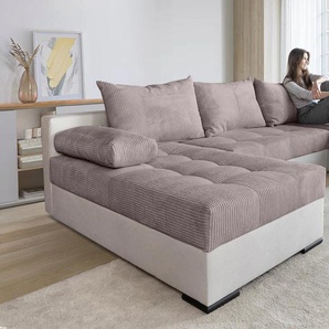 Wohnlandschaft INOSIGN Josy U-Form, braun (braun, beige), B:269cm H:41cm T:161cm, 100%Polyester, Sofas, inkl. Bettfunktion, Bettkasten und Kissen, mit 2 Recamieren