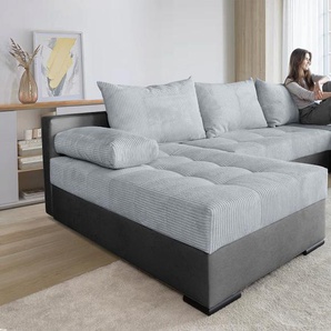 Wohnlandschaft INOSIGN Josy U-Form, grau (hellgrau, anthrazit), B:269cm H:41cm T:161cm, 100%Polyester, Sofas, inkl. Bettfunktion, Bettkasten und Kissen, mit 2 Recamieren