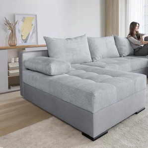 Wohnlandschaft INOSIGN Josy U-Form, grau (hellgrau), B:269cm H:41cm T:161cm, 100%Polyester, Sofas, inkl. Bettfunktion, Bettkasten und Kissen, mit 2 Recamieren