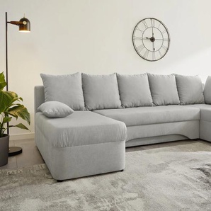 Wohnlandschaft JOCKENHÖFER GRUPPE Arktis U-Form Sofas Gr. B/T: 260cm x 85cm, Luxus-Microfaser, Ottomane beidseitig montierbar, grau (hellgrau) mit Schlaffunktion und StauraumBettkasten, Unser Dauertiefpreis