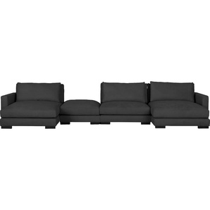 Wohnlandschaft LEGER HOME BY LENA GERCKE Tvinna - incl. loser Rückenkissen U-Form Sofas Gr. B/H/T: 408 cm x 76 cm x 151 cm, Struktur weich, Recamiere links, schwarz Wohnlandschaften bestehend aus Modulen- individuell aufstellbar