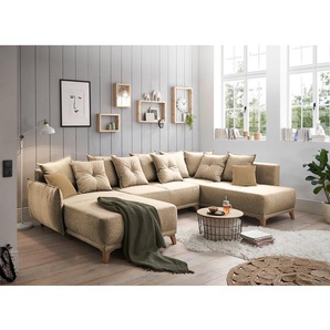 Wohnlandschaft Rutherford Beige Webstoff Denga / Microfaser Laci 338 x 91 x 212cm Ottomane beidseitig montierbar Skandi