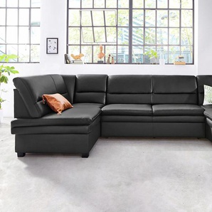 Wohnlandschaft SIT&MORE Pisa U-Form Sofas Gr. B/H/T: 319 cm x 89 cm x 168 cm, NaturLEDER, Ottomane links, mit Bettfunktion-mit Bettkasten, schwarz Leder-Wohnlandschaft mit Federkern, wahlweise Bettfunktion