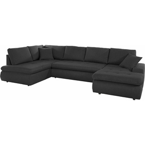 Wohnlandschaft TRENDMANUFAKTUR Indie II, tolle Detailverarbeitung, bequem und komfortabel im Sitz Sofas Gr. B/H/T: 315 cm x 86 cm x 179 cm, Struktur fein, Recamiere rechts, ohne Bettfunktion, schwarz Wohnlandschaften wahlweise mit Bettfunktion, U-Form