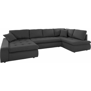 Wohnlandschaft TRENDMANUFAKTUR Indie II, tolle Detailverarbeitung, bequem und komfortabel im Sitz Sofas Gr. B/H/T: 335 cm x 86 cm x 179 cm, Struktur fein, Recamiere links, mit Bettfunktion, schwarz Wohnlandschaften wahlweise mit Bettfunktion, U-Form