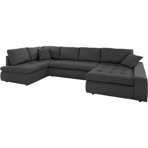 Wohnlandschaft TRENDMANUFAKTUR Indie II, tolle Detailverarbeitung, bequem und komfortabel im Sitz Sofas Gr. B/H/T: 335 cm x 86 cm x 179 cm, Struktur fein, Recamiere rechts, mit Bettfunktion, schwarz Wohnlandschaften wahlweise mit Bettfunktion, U-Form