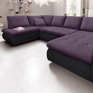 Wohnlandschaft TRENDMANUFAKTUR Indie, toller Sitzkomfort, aufwendige Detailverarbeitung, U-Form Sofas Gr. B/H/T: 335 cm x 86 cm x 179 cm, Microfaser PRIMABELLE-Struktur, Recamiere rechts, XXL-ohne Bettfunktion, lila (schwarz, lila, grau) wahlweise mit