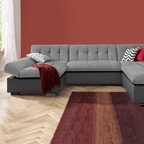 Wohnlandschaft TRENDMANUFAKTUR Reggae, U-Form Sofas Gr. B/H/T: 298 cm x 78 cm x 94 cm, Kunstleder SOFTLUX-Struktur, Recamiere links, ohne Bettfunktion, schwarz-weiß (schwarz, weiß, schwarz) Wohnlandschaften wahlweise mit Bettfunktion