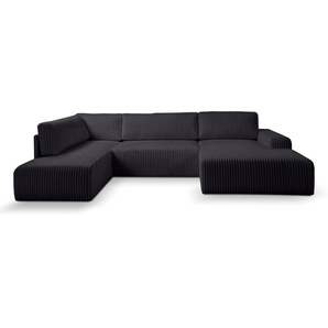 Wohnlandschaft WERK2 Hugo-U U-Form Sofas Gr. B/H/T: 329 cm x 85 cm x 195 cm, Breitcord, Recamiere rechts, Schlaffunktion und Bettkasten, schwarz Wohnlandschaften Design Wohnlandschaft in Cord mit Schlaffunktion & Bettkasten