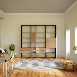 Aktenregal Eiche - Büroregal: Schubladen in Eiche & Türen in Eiche - Hochwertige Materialien - 264 x 252 x 34 cm, konfigurierbar