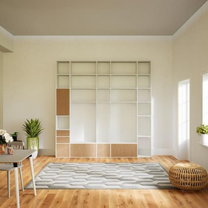 Wohnwand Eiche - Individuelle Designer-Regalwand: Schubladen in Eiche & Türen in Eiche - Hochwertige Materialien - 267 x 271 x 34 cm, Konfigurator