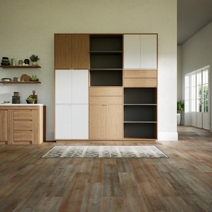 Aktenschrank Eiche - Büroschrank: Schubladen in Eiche & Türen in Weiß - Hochwertige Materialien - 226 x 238 x 34 cm, Modular