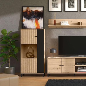 Wohnwand INOSIGN Avignon, inkl. Highboard, TV-Board, Standregal und Wandregal Kastenmöbel-Sets Gr. B/H/T: 263cm x 167cm x 40cm, ohne LED Beleuchtung, beige (natur) 263 cm, Trendfarben, mit dekorativen schwarzen Streifen, TV bis 58