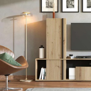 Wohnwand INOSIGN Chania, 195 cm, inkl. TV Board und Highboard, braun (artisan eiche stripes), B:195,5cm H:139,5cm T:33cm, Spanplatte, MDF, Hartfaserplatte, Kunststoff, Metall, Kastenmöbel-Sets, Trendfarben, mit dekorativen schwarzen Streifen, in Artisan