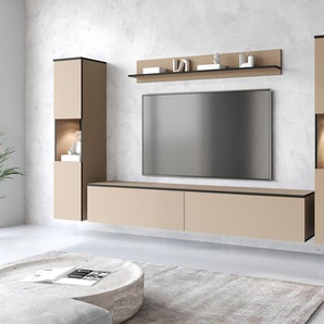 Wohnwand INOSIGN PARIS Kastenmöbel-Sets Gr. B/H/T: 260cm x 130cm x 33cm, beige (congo/ congo) TV-Wand 260cm breite, grifflose Design, stehend und hängend montierbar