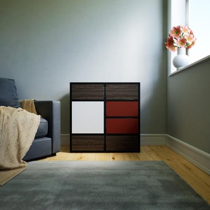 Kommode Nussbaum - Lowboard: Schubladen in Nussbaum & Türen in Weiß - Hochwertige Materialien - 79 x 79 x 34 cm, konfigurierbar