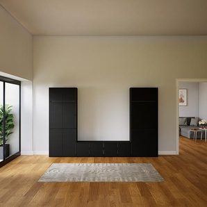 Schrankwand Schwarz - Moderne Wohnwand: Türen in Schwarz - Hochwertige Materialien - 305 x 194 x 34 cm, Konfigurator