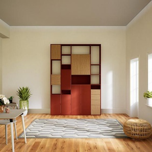 Aktenschrank Terrakotta - Büroschrank: Schubladen in Eiche & Türen in Terrakotta - Hochwertige Materialien - 192 x 271 x 34 cm, Modular