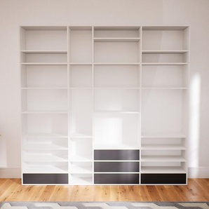 Bibliotheksregal Weiß - Individuelles Regal für Bibliothek: Schubladen in Graphitgrau - 264 x 252 x 34 cm, konfigurierbar