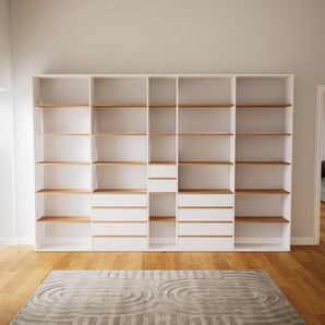Bibliotheksregal Weiß - Individuelles Regal für Bibliothek: Schubladen in Weiß - 339 x 232 x 34 cm, konfigurierbar
