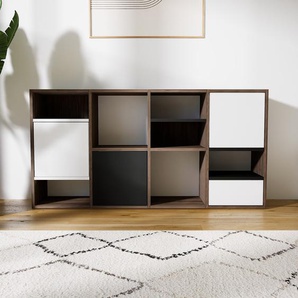 Wohnwand Weiß - Individuelle Designer-Regalwand: Schubladen in Weiß & Türen in Weiß - Hochwertige Materialien - 156 x 79 x 34 cm, Konfigurator