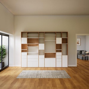 Bibliotheksregal Weiß - Modernes Regal für Bibliothek: Schubladen in Weiß & Türen in Weiß - 305 x 232 x 34 cm, konfigurierbar