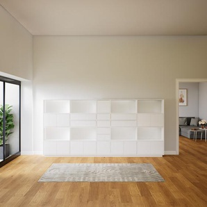 Schrankwand Weiß - Moderne Wohnwand: Schubladen in Weiß & Türen in Weiß - Hochwertige Materialien - 339 x 162 x 34 cm, Konfigurator