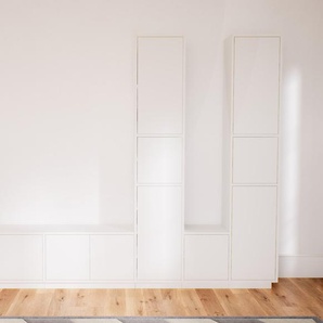 Wohnwand Weiß - Individuelle Designer-Regalwand: Türen in Weiß - Hochwertige Materialien - 267 x 200 x 34 cm, Konfigurator