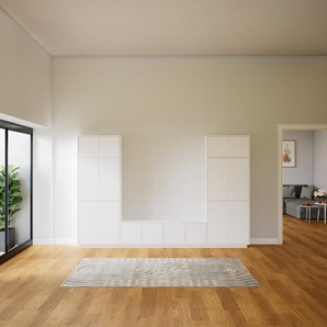 Schrankwand Weiß - Moderne Wohnwand: Türen in Weiß - Hochwertige Materialien - 305 x 200 x 34 cm, Konfigurator