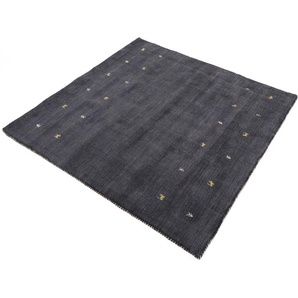 Wollteppich CARPETFINE Gabbeh-Uni, schwarz, B:150cm H:15mm L:150cm, Wolle, Teppiche, reine Wolle, handgewebt, Gabbeh Loom Tiermotiv, Sonderform Quadrat