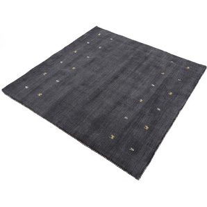 Wollteppich CARPETFINE Gabbeh-Uni Teppiche Gr. B: 200cm, 15mm, L: 200cm, schwarz reine Wolle, handgewebt, Gabbeh Loom Tiermotiv, Sonderform Quadrat