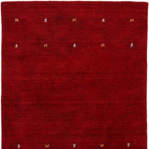 Wollteppich CARPETFINE Gabbeh Uni Teppiche Gr. B: 300cm, 15mm, L: 400cm, rot reine Wolle, handgewebt, Gabbeh Loom Tiermotiv, auch als Läufer