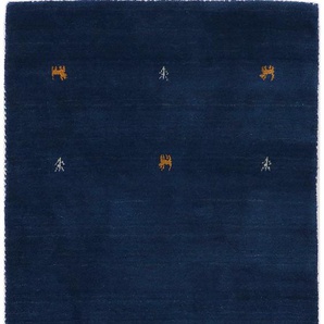 Wollteppich CARPETFINE Gabbeh Uni Teppiche Gr. B: 80cm, 15mm, L: 400cm, blau reine Wolle, handgewebt, Gabbeh Loom Tiermotiv, auch als Läufer