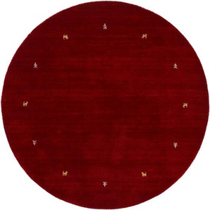 Wollteppich CARPETFINE Gabbeh Uni Teppiche Gr. Ø 300cm, 15mm, rot reine Wolle handgewebt, Gabbeh Tiermotiv warmes Raumklima viele Größen