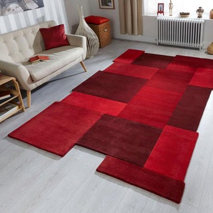 Wollteppich FLAIR RUGS Abstract Collage Teppiche Gr. B: 200cm, 11mm, L: 290cm, rot 100% Wolle, Karo Design, Patchwork, modern, mehrfarbig