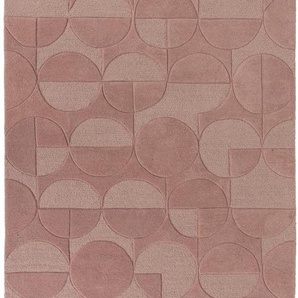 Wollteppich FLAIR RUGS Gigi Teppiche Gr. B/L: 160 cm x 230 cm, 8 mm, 1 St., rosa Esszimmerteppiche aus 100% Wolle, geometrisches Design, fußbodenheizungsgeeignet