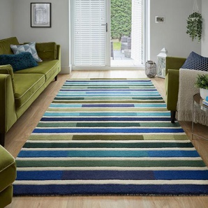 Wollteppich FLAIR RUGS Piano Teppiche Gr. B: 200cm, 10mm, L: 290cm, grün gestreift, rechteckig