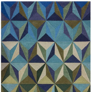 Wollteppich FLAIR RUGS Reverie Teppiche Gr. B: 160cm, 10mm, L: 230cm, blau Geometrischer Teppich Reverie aus Wolle