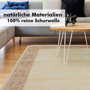 Wollteppich LUXOR LIVING Adour Teppiche Gr. B: 120cm, 18mm, L: 180cm, beige (creme) Fransenteppich reine Wolle, handgeknüpft, mit Bordüre und Fransen, Wohnzimmer