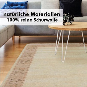 Wollteppich LUXOR LIVING Adour Teppiche Gr. B: 170cm, 18mm, L: 240cm, beige (creme) Fransenteppich reine Wolle, handgeknüpft, mit Bordüre und Fransen, Wohnzimmer