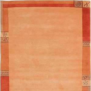 Wollteppich LUXOR LIVING India Gr. 42, orange (terra), B:140cm H:20mm L:200cm, Wolle, Teppiche, Designer-Teppich Knüpfteppich Schurwollteppich Teppich, reine Wolle, handgeknüpft, mit Bordüre, auch als Läufer