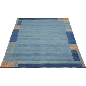 Wollteppich LUXOR LIVING India Teppiche Gr. B: 170cm, 20mm, L: 240cm, blau Designer-Teppich Knüpfteppich Schurwollteppich Teppich Teppiche reine Wolle, handgeknüpft, mit Bordüre, auch als Läufer