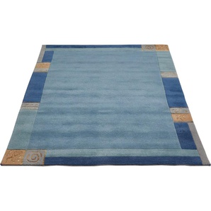 Wollteppich LUXOR LIVING India Teppiche Gr. B: 200cm, 20mm, L: 250cm, blau Designer-Teppich Knüpfteppich Schurwollteppich Teppich Teppiche reine Wolle, handgeknüpft, mit Bordüre, auch als Läufer