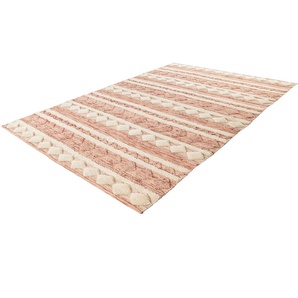 Wollteppich ME GUSTA Bohist 225 Teppiche Gr. B/L: 120 cm x 180 cm, 15 mm, 1 St., rosa (rosa, creme) Esszimmerteppiche