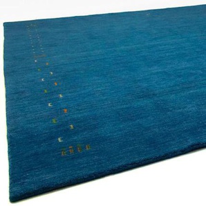 Wollteppich MORGENLAND GABBEH FEIN FENTH Teppiche Gr. B/L: 200 cm x 300 cm, 18 mm, 1 St., blau Gabbeh-Teppiche reine Schurwolle bunte Bordüre, Wohnzimmer
