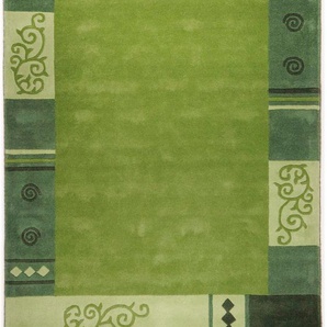 Wollteppich THEKO Ambadi Teppiche Gr. B/L: 90 cm x 160 cm, 14 mm, 1 St., grün Esszimmerteppiche reine Schurwolle, handgetuftet, mit Bordüre, modern