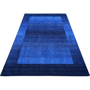 Wollteppich THEKO Gabbeh Super, Handweb Teppich, Bordüre, reine Wolle, handgewebt Teppiche Gr. B/L: 160 cm x 230 cm, 9 mm, 1 St., blau (dunkelblau) Gabbeh-Teppiche Schlafzimmer, Wohnzimmer, Esszimmer, auch als Läufer und Bettumrandung