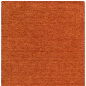 Wollteppich THEKO Gabbeh Uni, Handweb Teppich, meliert, reine Wolle, handgewebt Gr. 7, orange (rostorange), B:240cm H:14mm L:340cm, Wolle, Teppiche, Schlafzimmer, Wohnzimmer, Esszimmer, auch als Läufer oder rund