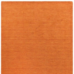 Wollteppich THEKO Gabbeh Uni, Handweb Teppich, meliert, reine Wolle, handgewebt Teppiche Gr. B: 200cm, 14mm, L: 300cm, orange (terra) Schlafzimmer, Wohnzimmer, Esszimmer, auch als Läufer oder rund